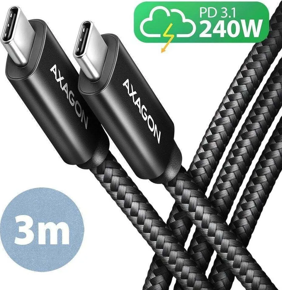 20240425121448_axagon_usb_2_0_cable_usb_c_male_usb_c_240w_3m_bucm2_cm30ab Axagon USB 2.0 Cable USB-C male - USB-C 240W Μαύρο 3m (BUCM2-CM30AB) - Image 1