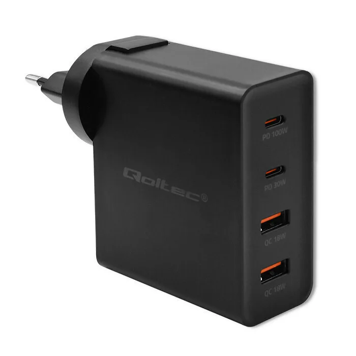 20240425161034_qoltec_fortistis_me_ensomatomeno_kalodio_gan_130w_power_delivery_mayros_power_pro Qoltec Φορτιστής Χωρίς Καλώδιο GaN 130W Power Delivery Μαύρος (Power Pro) - Image 1