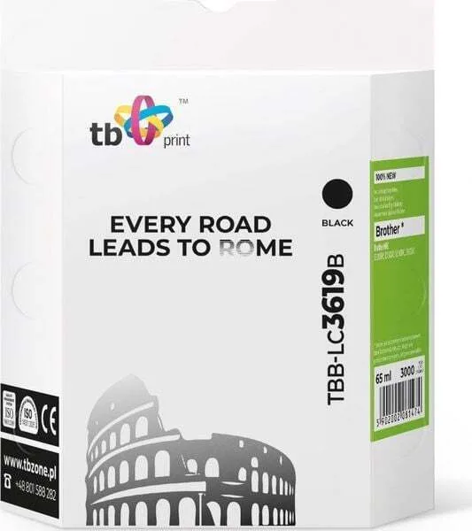 TB Print Συμβατό Μελάνι Εκτυπωτή InkJet 65ml Μαύρο 1τμχ TBB-LC3619B - Image 1