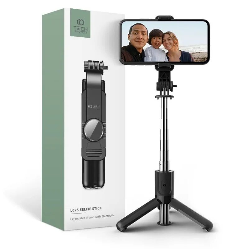 Tech-Protect L02S Selfie Stick Τρίποδο Κινητού με Bluetooth Μαύρο - Image 1