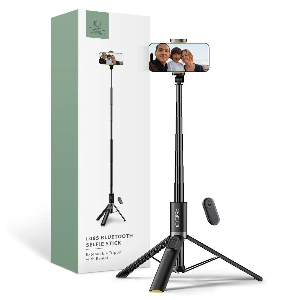 20240529155715_tech_protect_selfie_stick_tripodo_kinitou_me_bluetooth_mayro Tech-Protect L08S Selfie Stick Τρίποδο Κινητού με Bluetooth Μαύρο - Image 1