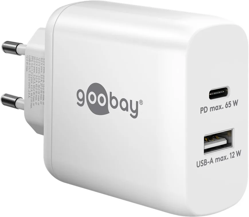 Goobay Φορτιστής Χωρίς Καλώδιο με Θύρα USB-A και Θύρα USB-C 65W Power Delivery Λευκός (65410) - Image 1
