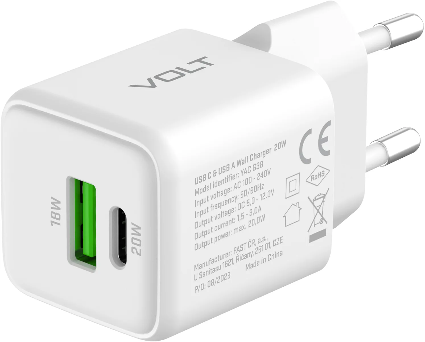 Yenkee Φορτιστής Χωρίς Καλώδιο GaN με Θύρα USB-A και Θύρα USB-C 38W Power Delivery / Quick Charge 4.0 Λευκός (YAC G38) - Image 1