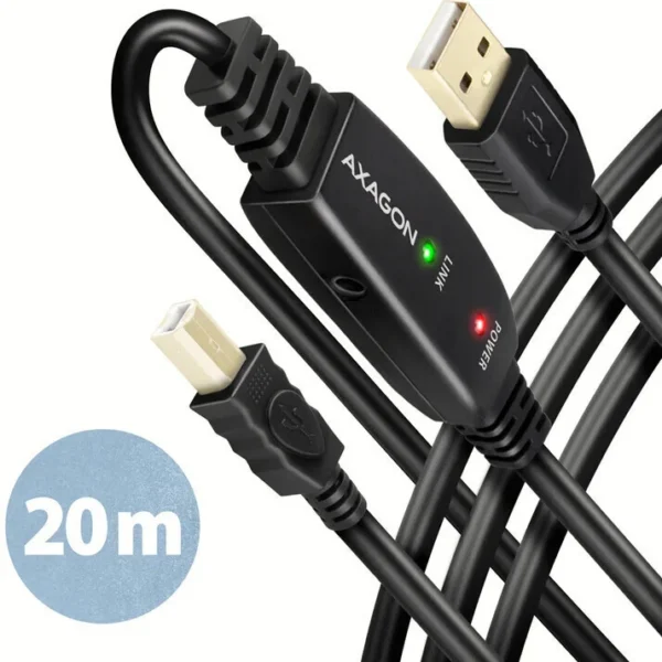 Axagon USB 2.0 Cable USB-A male - USB-B male Μαύρο 20m ADR-220B