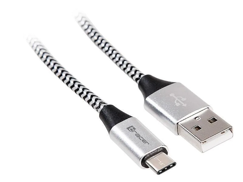Tracer Braided USB 2.0 Cable USB-C male - USB-A Ασημί 1m TRAKBK46265 - Image 1