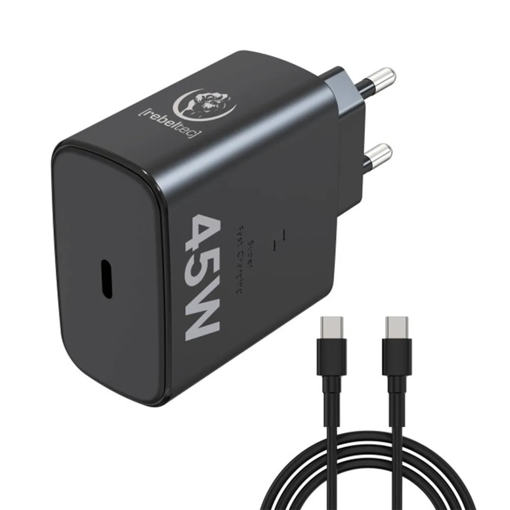 Rebeltec Φορτιστής με Θύρα USB-C και Καλώδιο USB-C - USB-C 45W Power Delivery / Quick Charge 3.0 Μαύρος (H1045) - Image 1