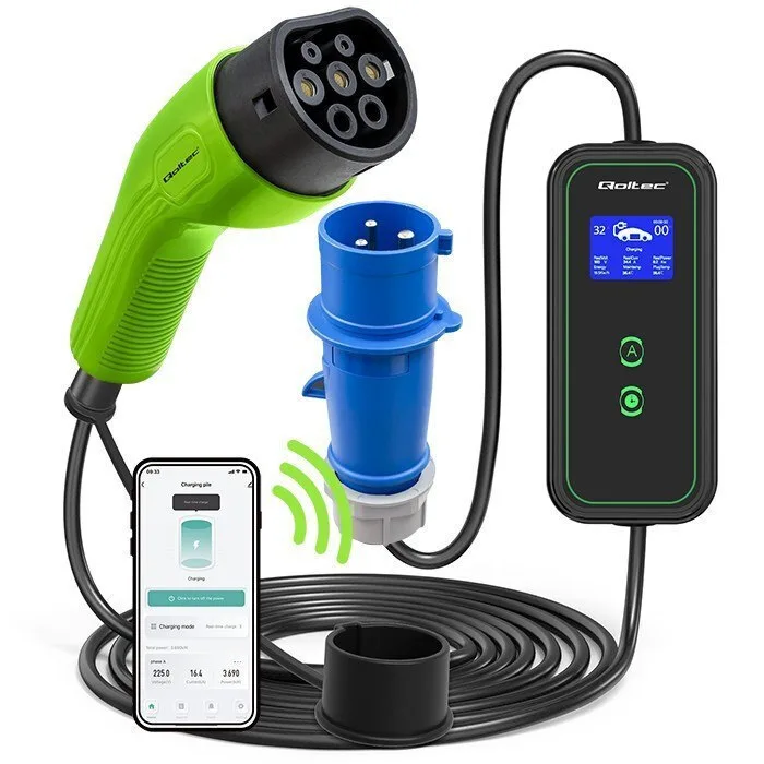 Qoltec Φορητός Τριφασικός Σταθμός Φόρτισης 7kW με Ενσωματωμένο Καλώδιο Type 2 (52477) - Image 1