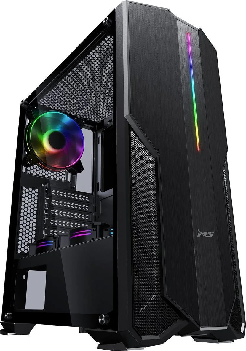 MS-Tech Fighter V310 Gaming Midi Tower Κουτί Υπολογιστή με Πλαϊνό Παράθυρο Μαύρο - Image 1