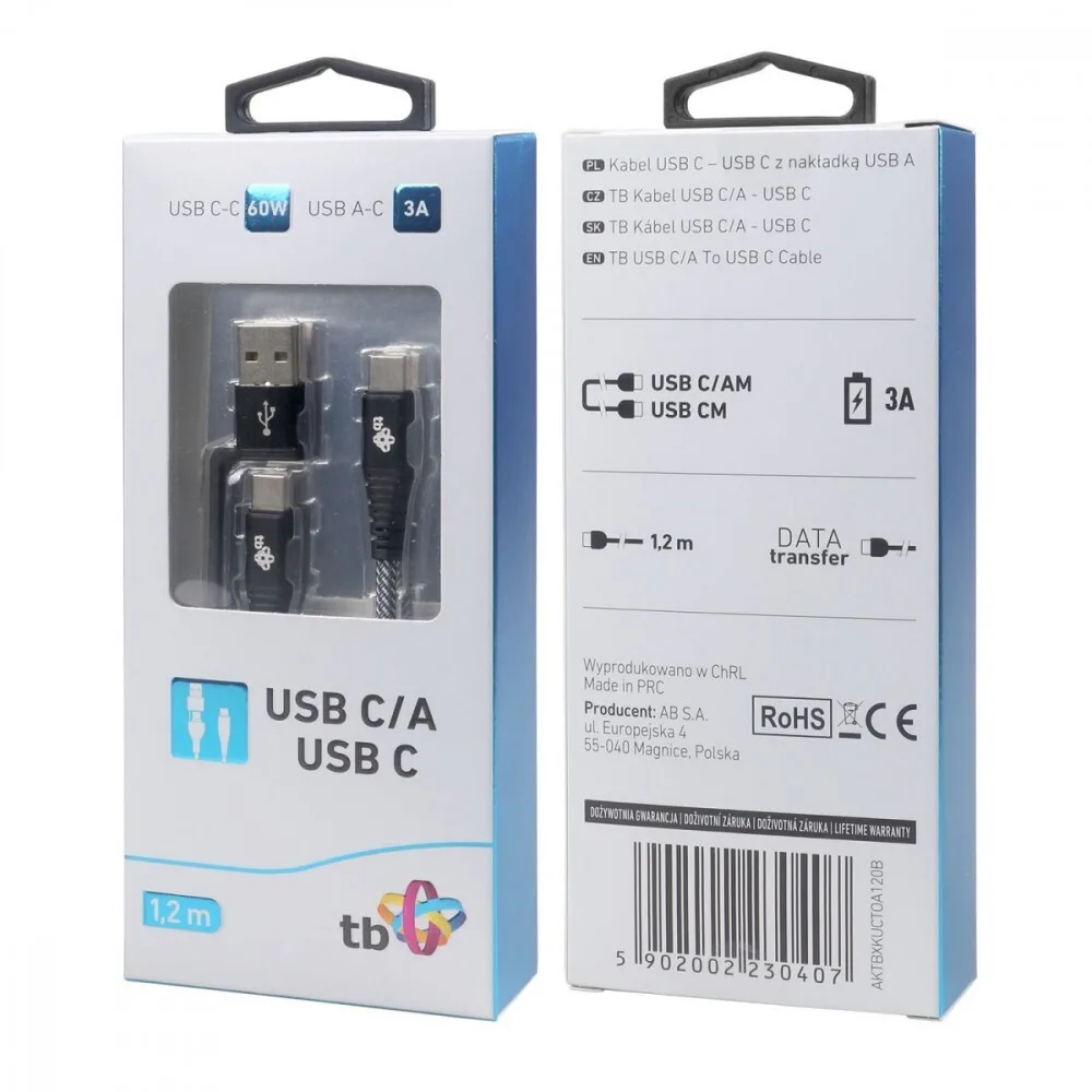 Tb Energy USB 2.0 Cable USB-C male - USB-A / USB-C Μαύρο 1.2m - Image 1