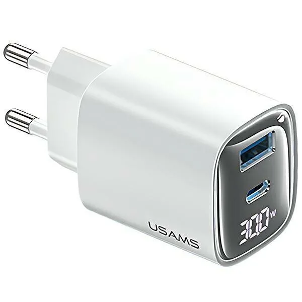 Usams Φορτιστής Χωρίς Καλώδιο GaN με Θύρα USB-A και Θύρα USB-C 30W Λευκός (CC229) - Image 1