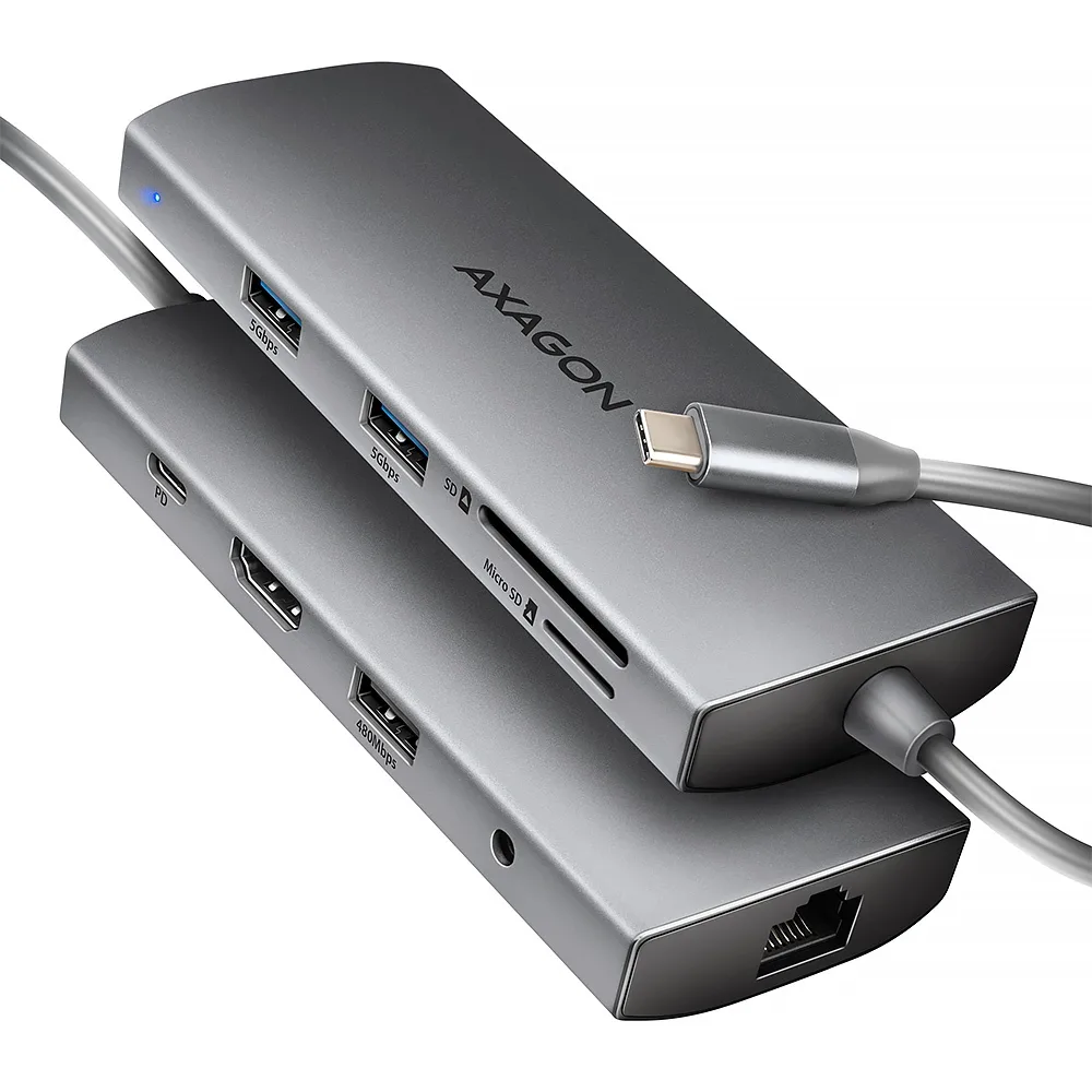 Axagon USB-C Docking Station με HDMI 4K PD Ethernet Ασημί (HMC-8HLSA) - Image 1