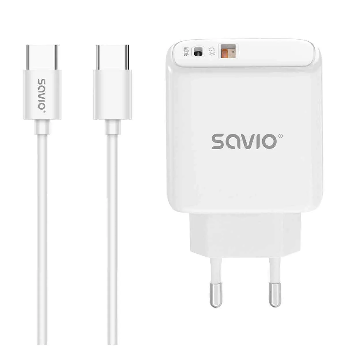 20250324153712_savio_fortistis_me_thyra_usb_a_kai_thyra_usb_c_kai_kalodio_usb_c_usb_c_30w_power_delivery_quick_charge_3_0_leykos_la_10 Savio Φορτιστής με Θύρα USB-A και Θύρα USB-C και Καλώδιο USB-C - USB-C 30W Power Delivery / Quick Charge 3.0 Λευκός (LA-10) - Image 1