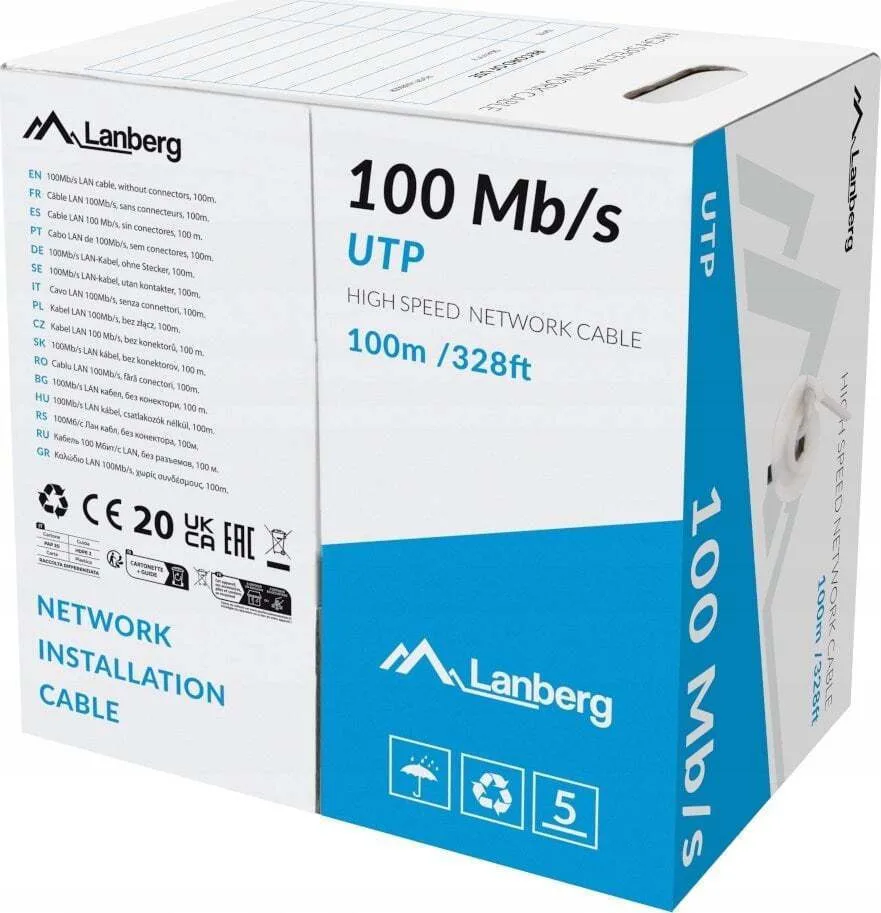 Lanberg U/UTP Καλώδιο Δικτύου Ethernet 100m Γκρι 1τμχ LCU5-10CC-0100-S - Image 1