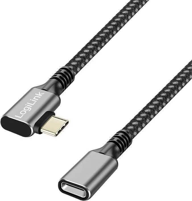 LogiLink Braided USB 3.2 Cable USB-C male - USB-C female 100W Μαύρο 0.5m CUA0110 - Image 1