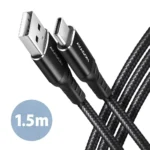 Axagon Braided USB 2.0 Cable USB-C male - USB-A 60W Μαύρο 1.5m BUCM-AM15AB