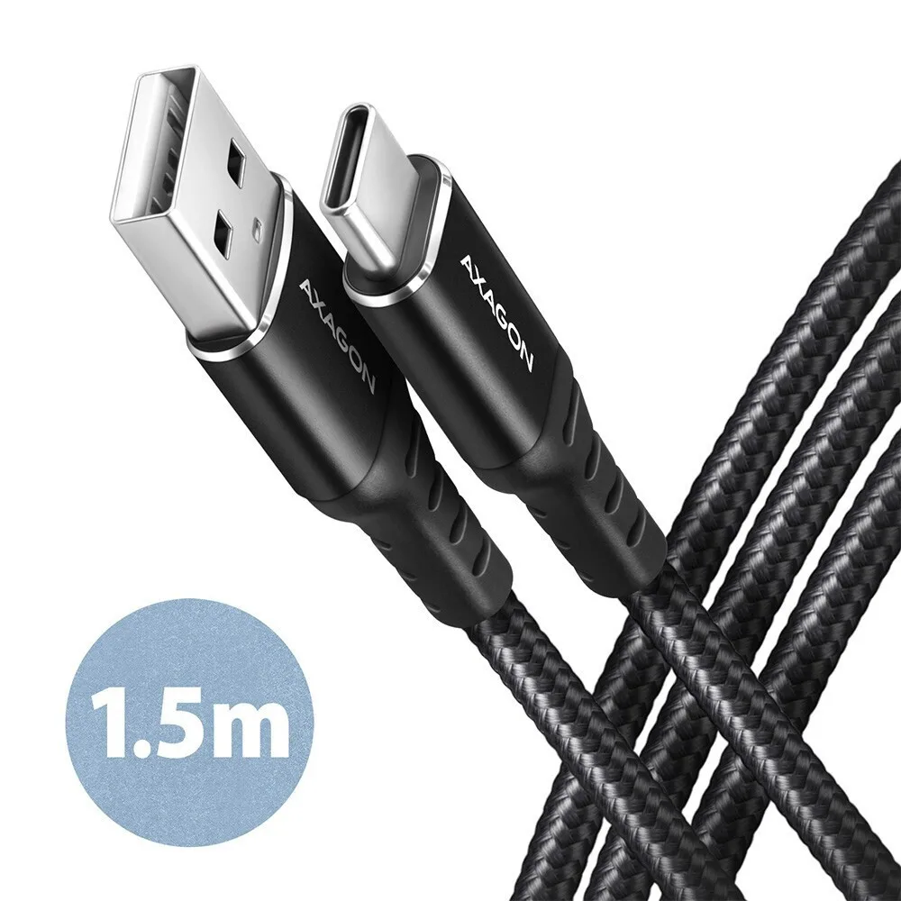 20250624144327_axagon_braided_usb_2_0_cable_usb_c_male_usb_c_mayro_1_5m_bucm_am15ab Axagon Braided USB 2.0 Cable USB-C male - USB-A 60W Μαύρο 1.5m BUCM-AM15AB - Image 1