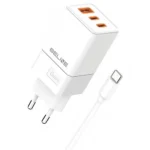 Beline Φορτιστής GaN με Θύρα USB-A και 2 Θύρες USB-C και Καλώδιο USB-C - USB-C 65W Power Delivery / Quick Charge 3.0 Λευκός (BLN3CW65C)