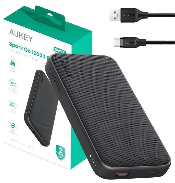 Aukey PB-Y46P USB-C cable Power Bank 10000mAh 20W με Θύρα USB-A και Θύρα USB-C Power Delivery Μαύρο - Image 1
