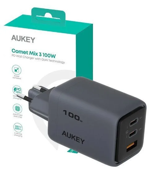 20250707132329_aukey_fortistis_choris_kalodio_me_thyra_usb_a_kai_2_thyres_usb_c_100w_power_delivery_quick_charge_5_0_gri_pa_c5 Aukey Φορτιστής Χωρίς Καλώδιο με Θύρα USB-A και 2 Θύρες USB-C 100W Power Delivery / Quick Charge 5.0 Γκρι (PA-C5) - Image 1