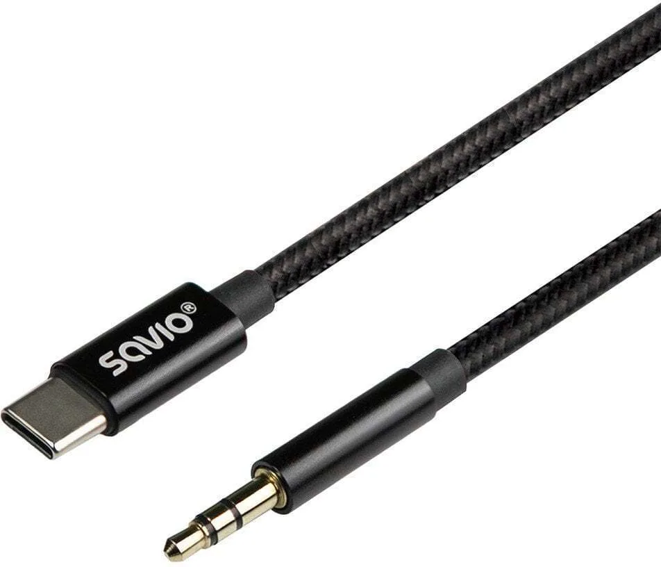 20250714110014_savio_usb_2_0_cable_usb_c_male_usb_c_3_5mm_1m Savio USB 2.0 Cable USB-C male - 3.5mm Μαύρο 1m - Image 1