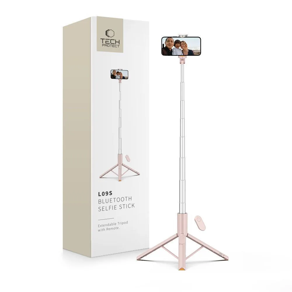 Tech-Protect L09s Selfie Stick Τρίποδο Κινητού με Bluetooth Ροζ - Image 1