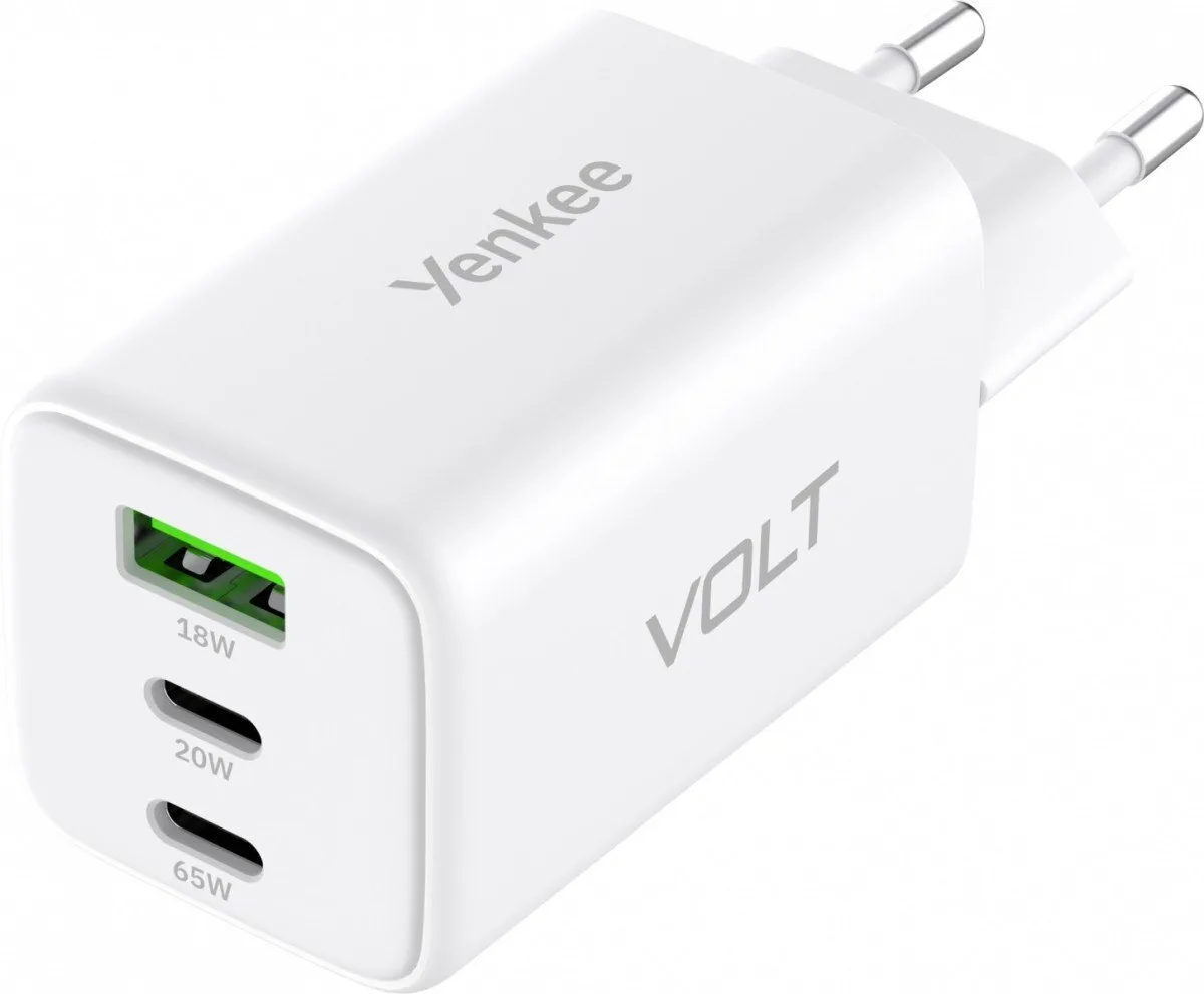 20250828101020_yenkee_fortistis_choris_kalodio_gan_me_thyra_usb_a_kai_2_thyres_usb_c_65w_power_delivery_quick_charge_2_0_leykos_yac_g65_volt Yenkee Φορτιστής Χωρίς Καλώδιο GaN με Θύρα USB-A και 2 Θύρες USB-C 65W Power Delivery / Quick Charge 2.0 Λευκός (YAC G65 VOLT) - Image 1