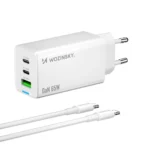 Wozinsky Φορτιστής GaN με Θύρα USB-A και 2 Θύρες USB-C και Καλώδιο USB-C - USB-C 65W Λευκός