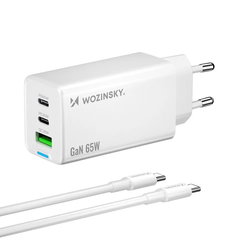 20250915110814_wozinsky_fortistis_gan_me_thyra_usb_a_kai_2_thyres_usb_c_kai_kalodio_usb_c_usb_c_65w_leykos Wozinsky Φορτιστής GaN με Θύρα USB-A και 2 Θύρες USB-C και Καλώδιο USB-C - USB-C 65W Λευκός - Image 1