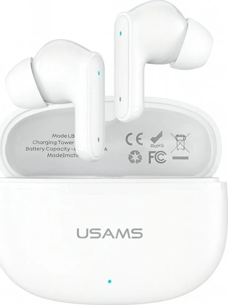 20251013194136_usams_e05_in_ear_bluetooth_handsfree_akoustika_me_thiki_fortisis_leyka Usams E05 In-ear Bluetooth Handsfree Ακουστικά με Θήκη Φόρτισης Λευκά - Image 1