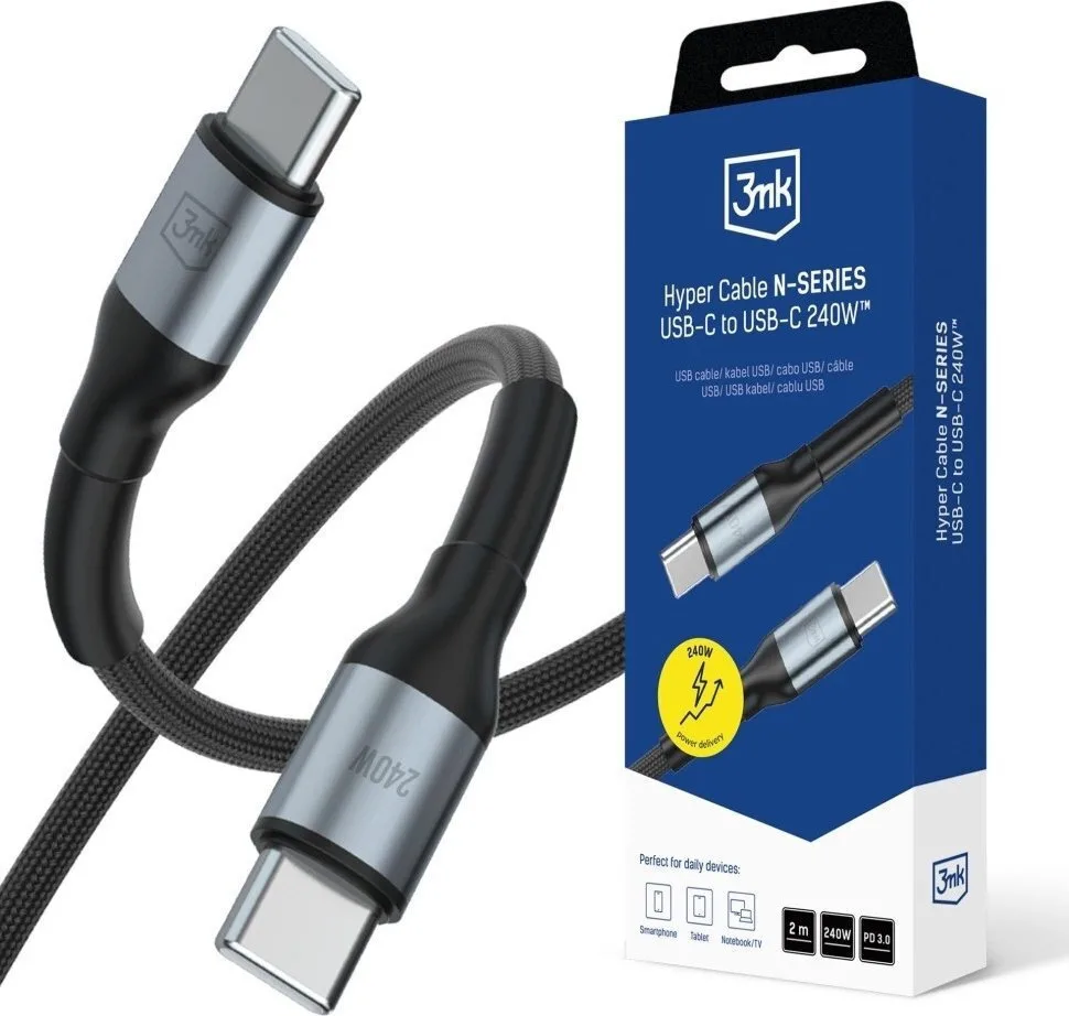 3MK USB 2.0 Cable USB-C male - USB-C 240W Μαύρο 2m - Image 1