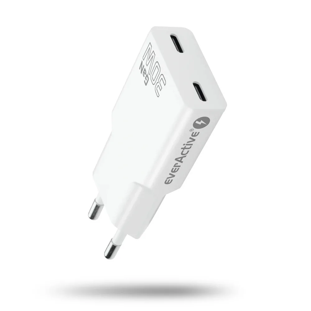 20251029131247_everactive_fortistis_choris_kalodio_gan_me_2_thyres_usb_c_30w_power_delivery_quick_charge_3_0_leykos_sc_385q everActive Φορτιστής Χωρίς Καλώδιο GaN με 2 Θύρες USB-C 30W Power Delivery / Quick Charge 3.0 Λευκός (SC-385Q) - Image 1