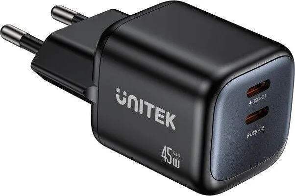 20260327091248_unitek_fortistis_choris_kalodio_gan_me_2_thyres_usb_c_45w_power_delivery_mayros_zeno Unitek Φορτιστής Χωρίς Καλώδιο GaN με 2 Θύρες USB-C 45W Power Delivery Μαύρος (Zeno) - Image 1