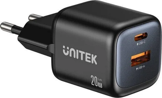 20260327091331_unitek_fortistis_choris_kalodio_gan_me_thyra_usb_a_kai_thyra_usb_c_20w_power_delivery_quick_charge_3_0_mayros_zeno Unitek Φορτιστής Χωρίς Καλώδιο GaN με Θύρα USB-A και Θύρα USB-C 20W Power Delivery / Quick Charge 3.0 Μαύρος (Zeno) - Image 1