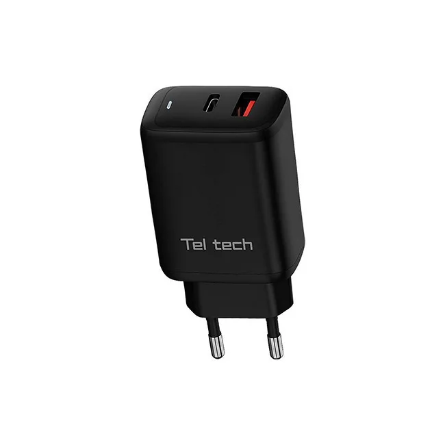 Teltech Φορτιστής Χωρίς Καλώδιο GaN με Θύρα USB-A και Θύρα USB-C 65W Power Delivery Μαύρος (TCH-05) - Image 1