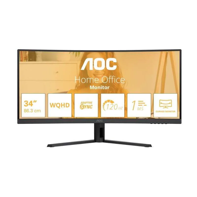 AOC CU34B3E Ultrawide VA HDR Curved Monitor 34" QHD 3440x1440 - Image 1