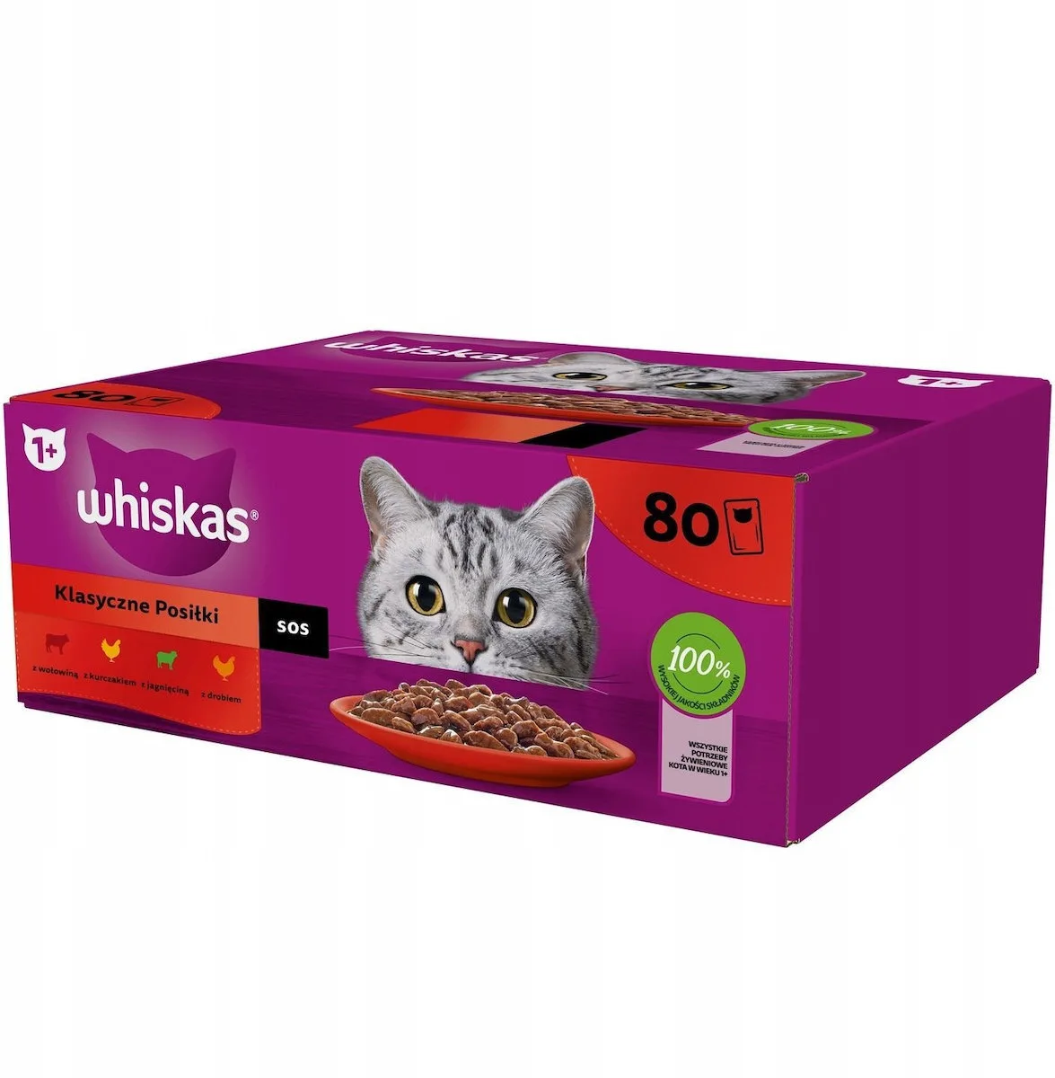 Whiskas Υγρή Τροφή για Ενήλικες Γάτες σε Φακελάκι με Πουλερικά, Βοδινό, Κοτόπουλο και Αρνί 80x85gr - Image 1
