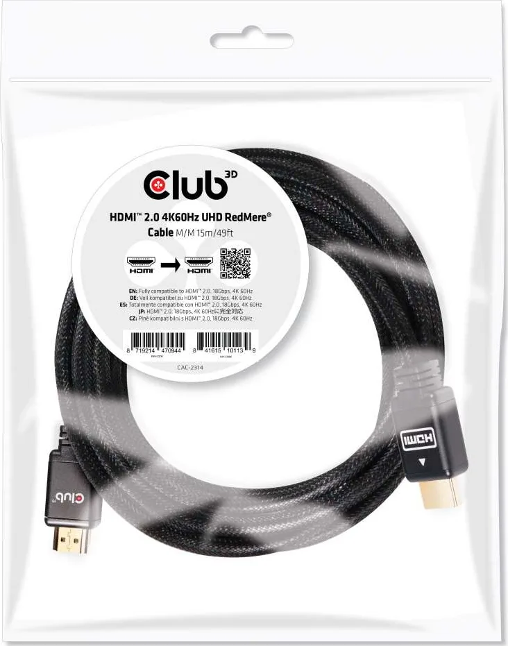 20190218120539_club3d_2_0_braided_cable_hdmi_male_hdmi_male_15m_cac_2314.jpeg Club3D HDMI 2.0 Premium High Speed 4K 60Hz HDR Braided Cable HDMI male - HDMI male 15m Μαύρο CAC-2314 - Image 1