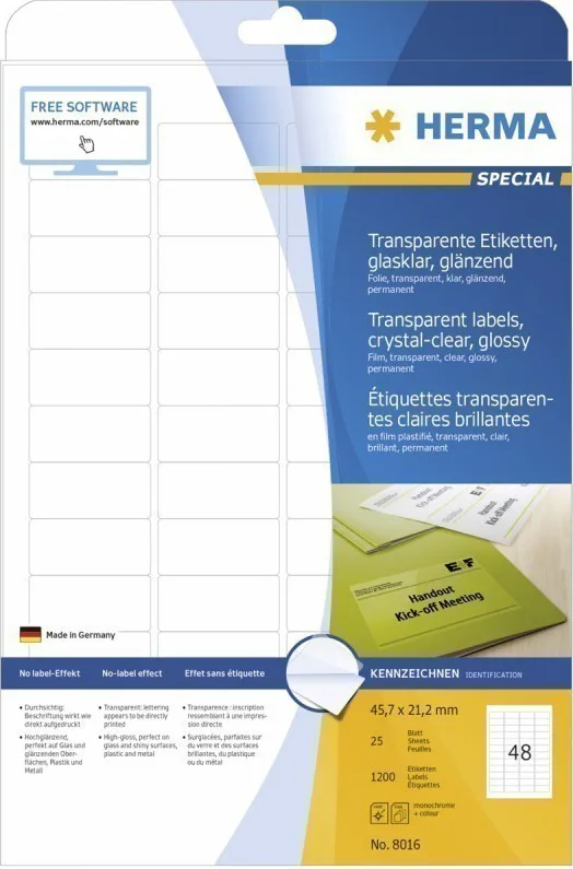 Herma 1200 Αυτοκόλλητες Ετικέτες Α4 Ορθογώνιες 8016 45.7x21.2mm - Image 1