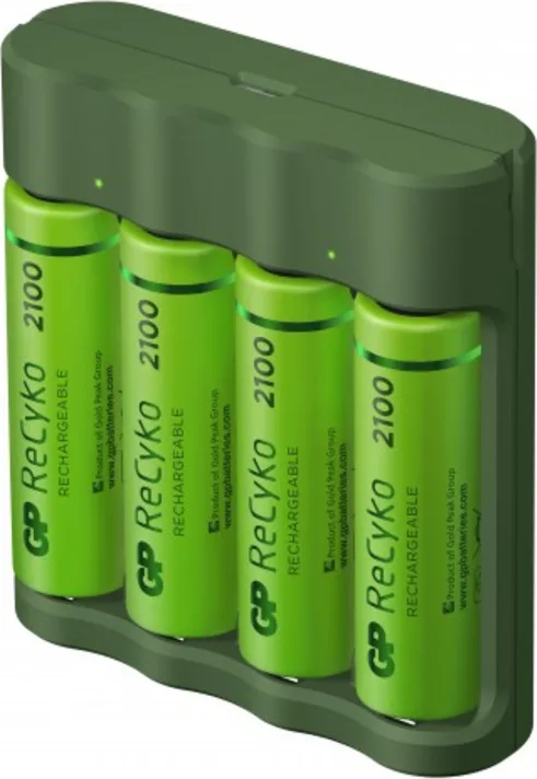 20210304161258_gp_batteries_recyko_b421_4x_aa_2100mah.jpeg GP Batteries ReCyko B421 Φορτιστής 4 Μπαταριών Ni-MH Μεγέθους AA/AAA Σετ με 4x AA 2100mAh σε Πράσινο χρώμα - Image 1