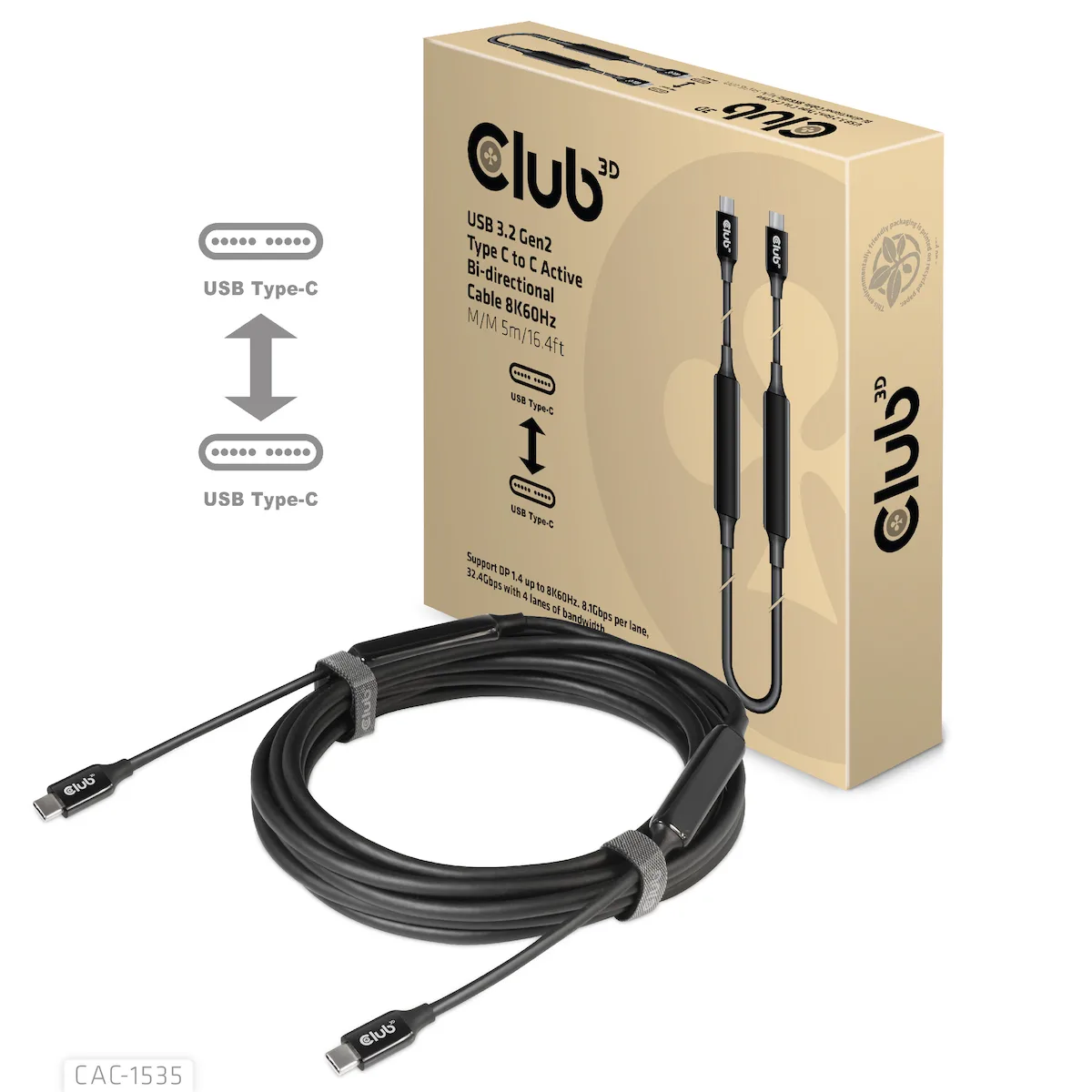 20220131141200_club3d_usb_3_2_cable_usb_c_male_usb_c_male_mayro_5m_cac_1535.jpeg Club3D USB 3.2 Cable USB-C male - USB-C 60W PD Μαύρο 5m CAC-1535 - Image 1