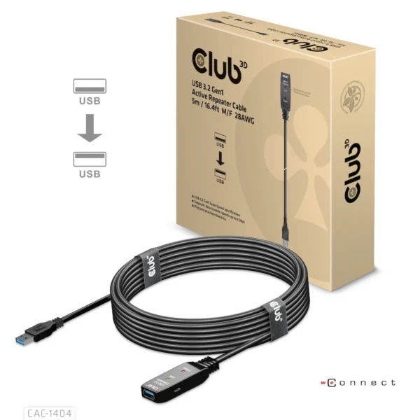 Club3D USB 3.1 Cable USB-A male - USB-A female Μαύρο 5m (CAC-1404)