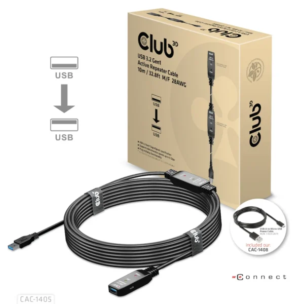 Club3D USB 3.1 Cable USB-A male - USB-A female Μαύρο 10m (CAC-1405)