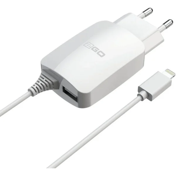2GO Φορτιστής με Ενσωματωμένο Καλώδιο με Θύρα USB-A Lightning Λευκός (797166)