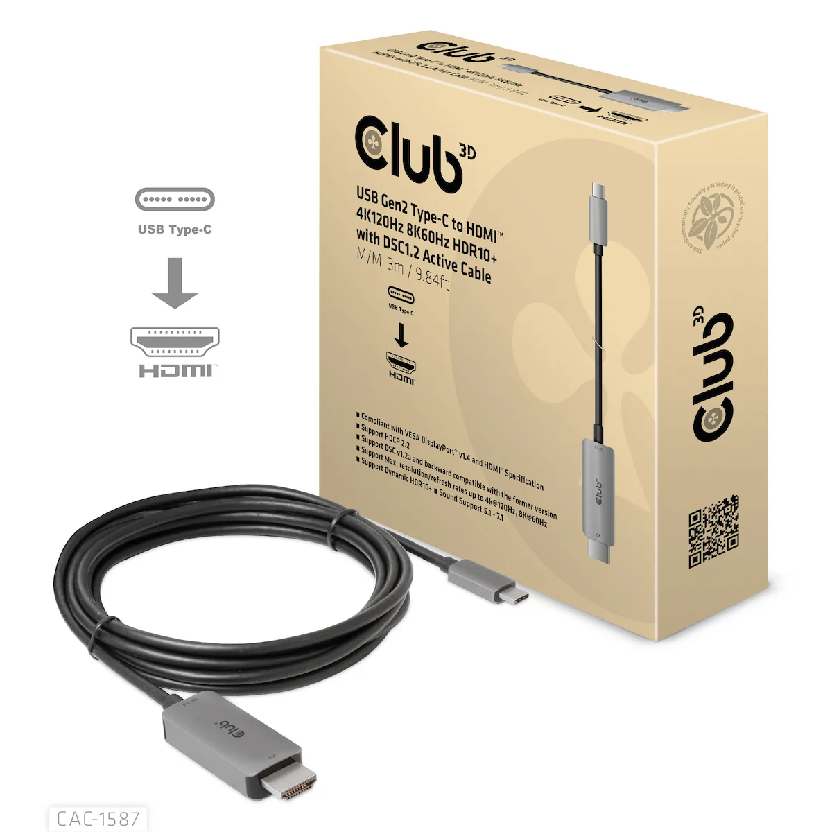 20220621121814_club3d_hdmi_2_1_cable_hdmi_male_usb_c_male_3m_mayro_cac_1587.jpeg Club3D HDMI 2.1 Ultra High Speed 48Gbps 4K 120Hz HDR VRR Cable HDMI male - USB-C male 3m Μαύρο CAC-1587 - Image 1
