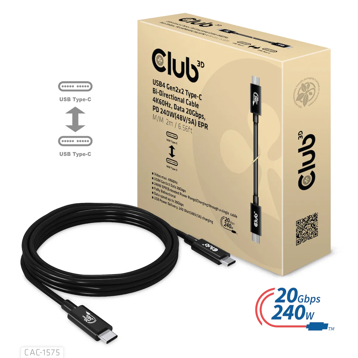 20220929142050_club3d_usb_2_0_cable_usb_c_male_usb_c_male_mayro_2m_cac_1575.jpeg Club3D USB 2.0 Cable USB-C male - USB-C 240W PD Μαύρο 2m CAC-1575 - Image 1