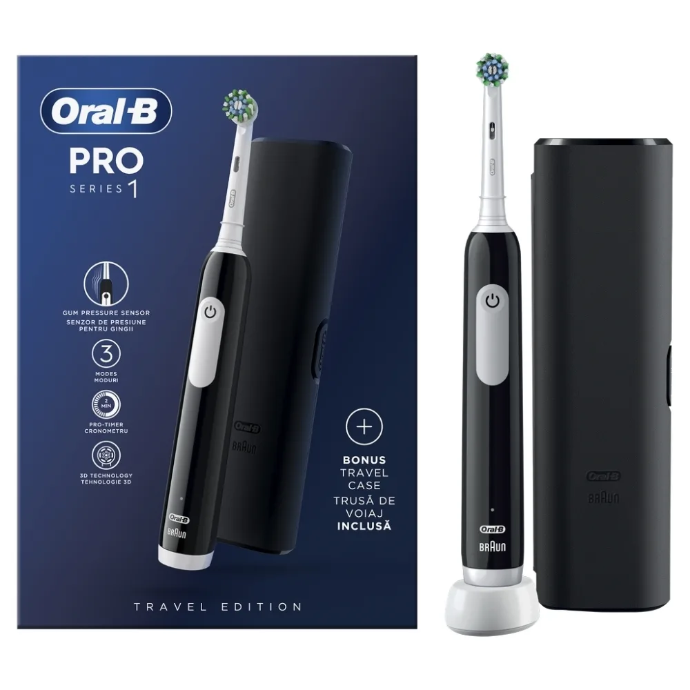 Oral-B Pro Series 1 Ηλεκτρική Οδοντόβουρτσα με Χρονομετρητή, Αισθητήρα Πίεσης και Θήκη Ταξιδίου Μαύρη - Image 1