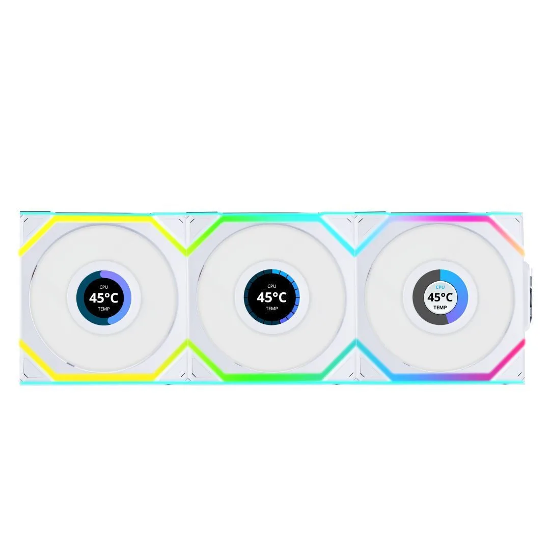 20241022094301_lian_li_unifan_sl_wireless_lcd_include_controller_case_fan_120mm_me_rgb_fotismo_3tmch_leyko.jpeg Lian Li UNIFAN SL Wireless LCD Case Fan 120mm (1900rpm / 58.08cfm) με RGB Φωτισμό 3τμχ Λευκό - Image 1