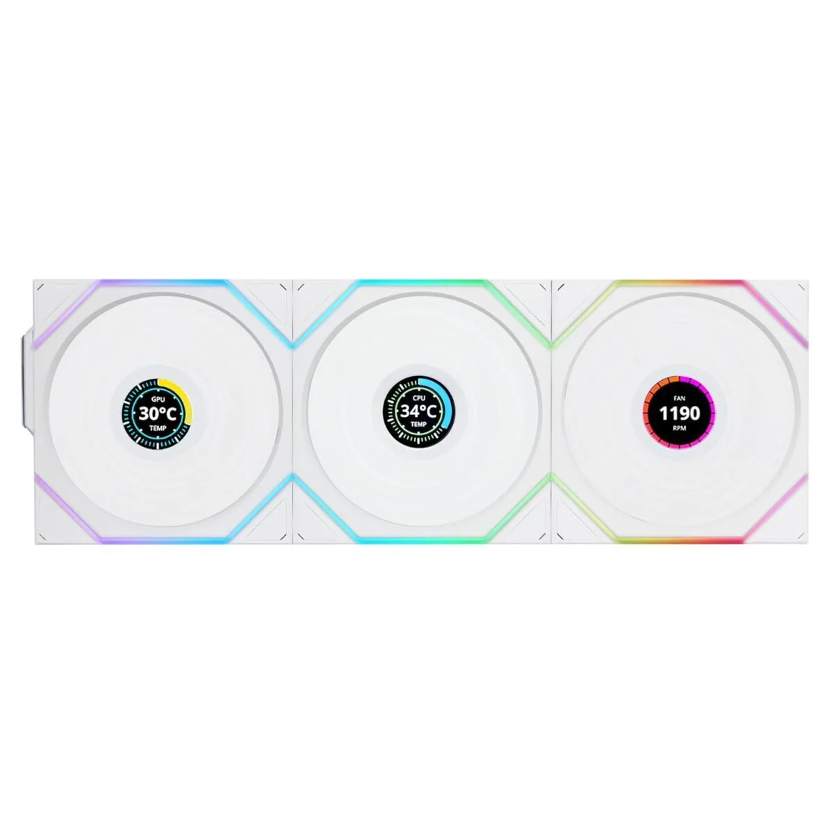 20250107163633_e41e0ae4.jpeg Lian Li UNI FAN TL Wireless LCD Reverse Blade Case Fan 120mm (1900rpm / 54.3cfm) με ARGB Φωτισμό 3τμχ Λευκό - Image 1