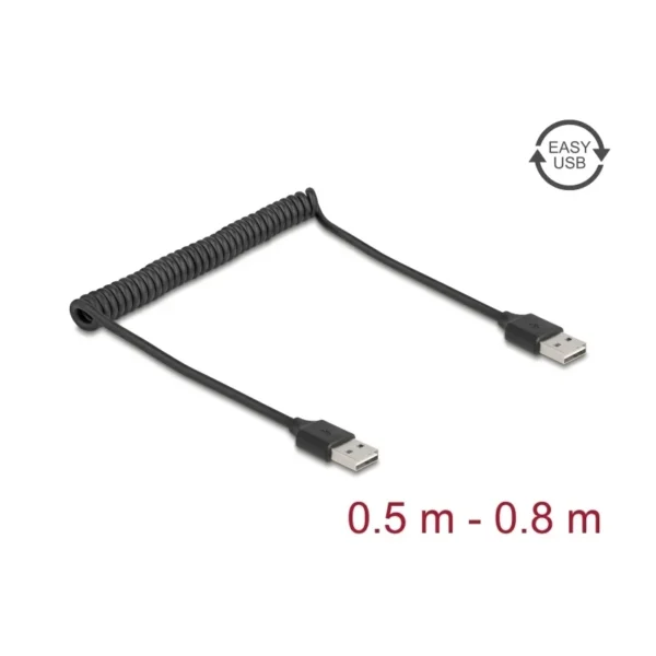 Delock Cable Coiled Easy-usb-a 2.0 Male To Male 0.5-0.8m Black 90124