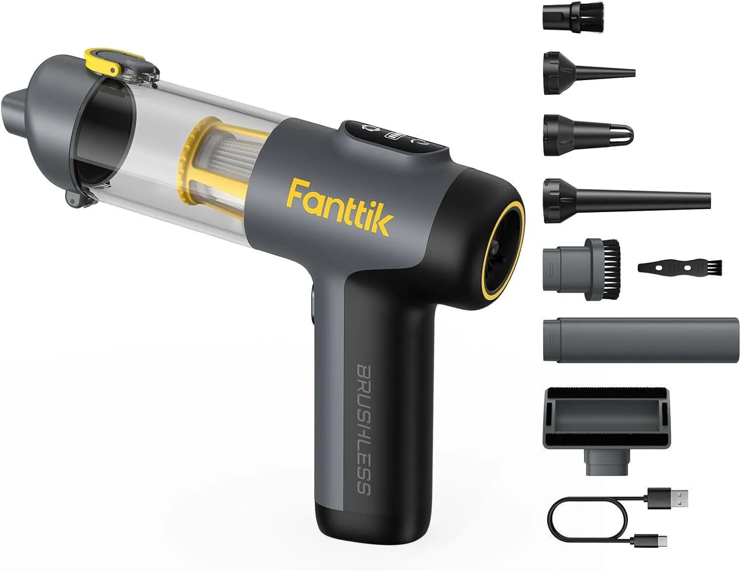 Fanttik Σκουπάκι Αυτοκινήτου Στερεών με Ισχύ 80W Επαναφορτιζόμενο 12V Διάφανο - Image 1